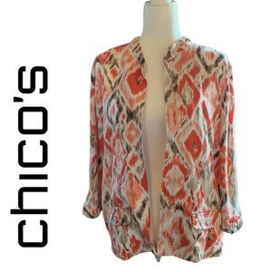 Chico's Linen Mandarin Collar Women's Ikat Blazer
